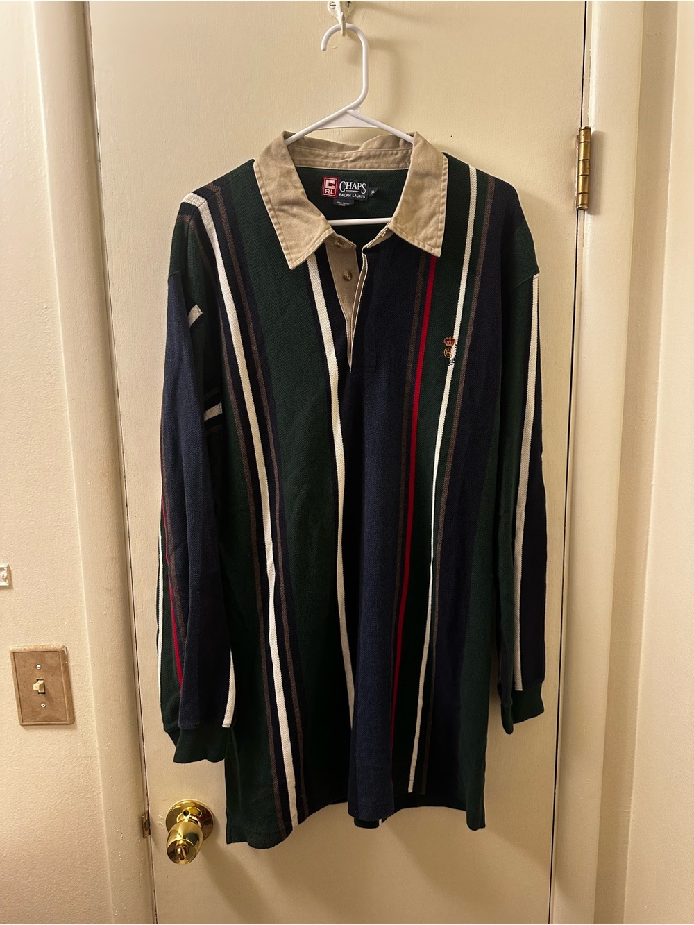 Vintage Chaps Ralph Lauren Men’s Long-Sleeve Striped Rugby Polo